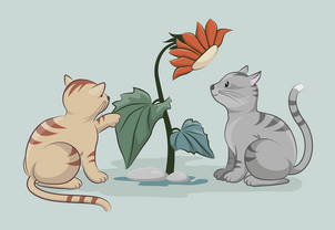 2 chats avec une fleur dessin